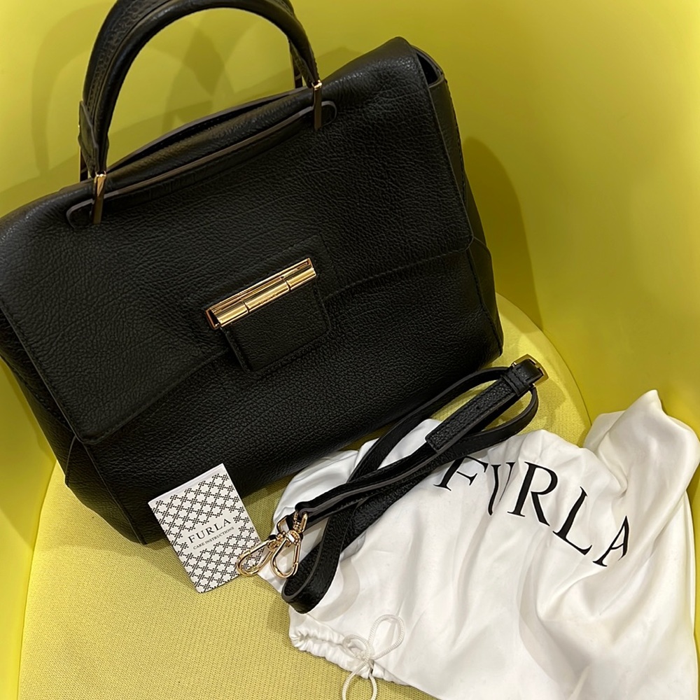Fabulous Furla Satchel/ Crossbody Black Saffinano Leather
